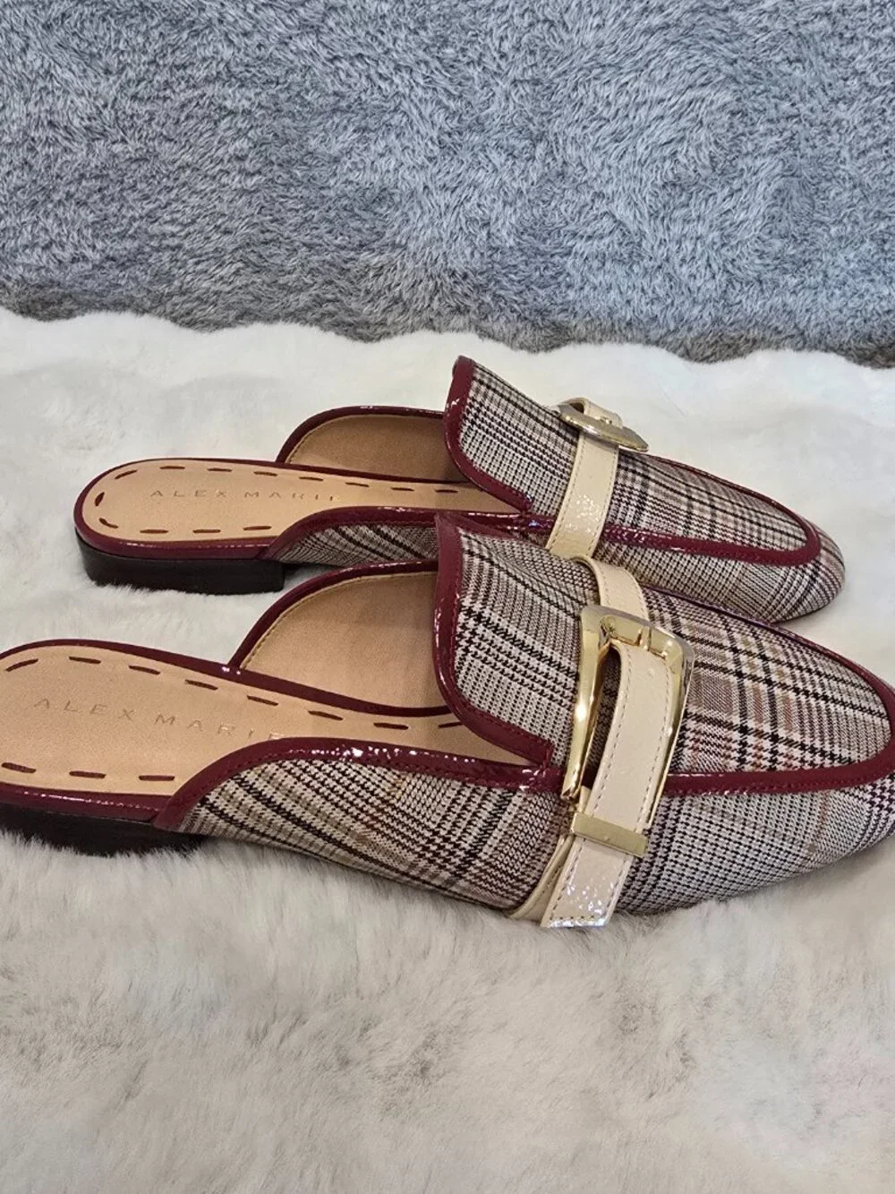 Alex Marie Karen Plaid Print Buckle Hardware Strap Mules Preppy Office Size 10 - Picture 9 of 13